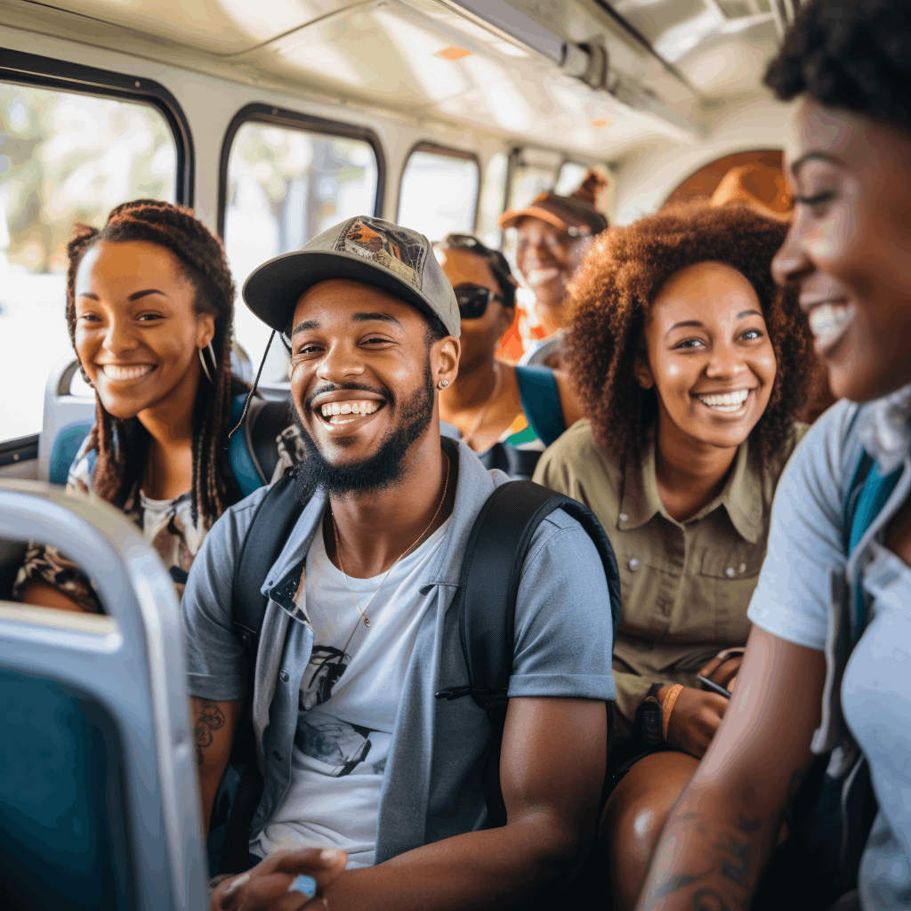 groupes de personnes assises avec confort dans un minibus au Sénégal. Location de minibus pour Voyages 